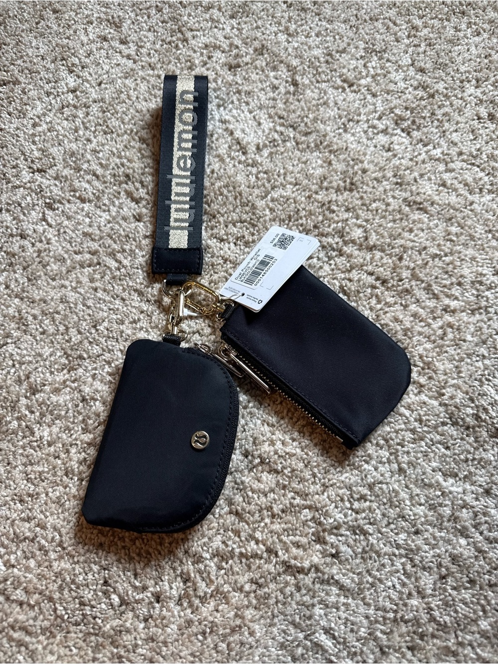 lululemon athletica Black Wristlet Keyring Pouch Set with Branded Strap
